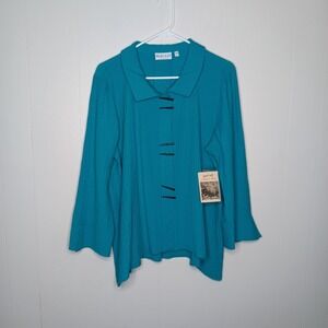 Habitat Shirt L Tropical Green Chopsticks Button Up Lagenlook Artsy NWT